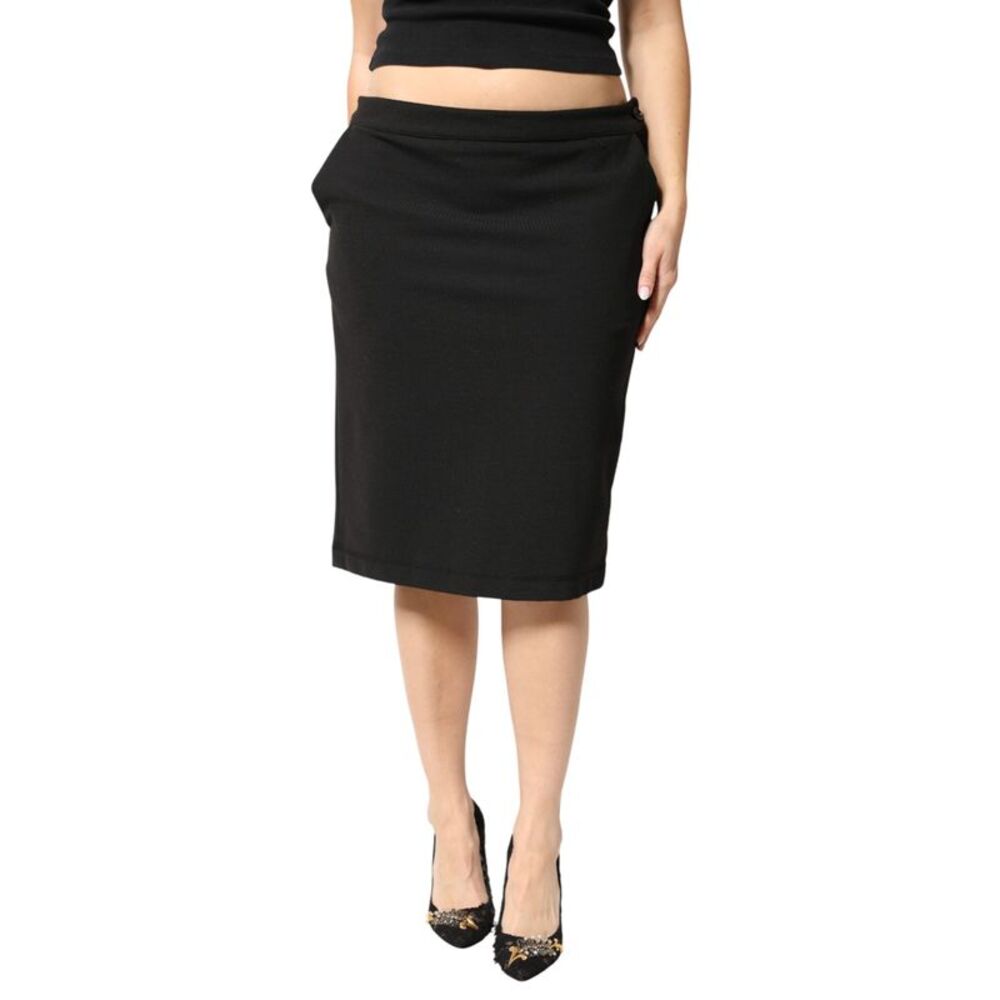GF Ferre Black Polyester Pencil Cut Knee Length Women Women's Skirt
